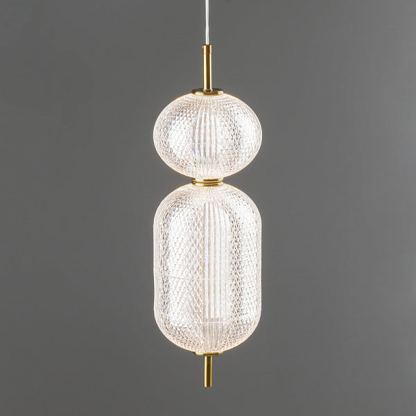 Suspension Luminaire "Élégance Tissée" – Verre Texturé et Métal Doré