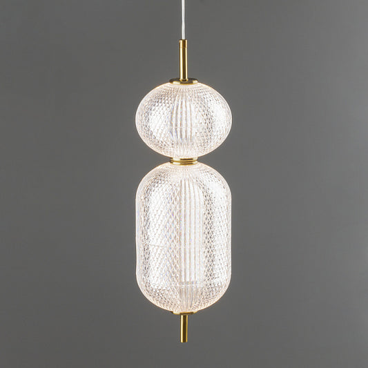 Suspension Luminaire "Élégance Tissée" – Verre Texturé et Métal Doré