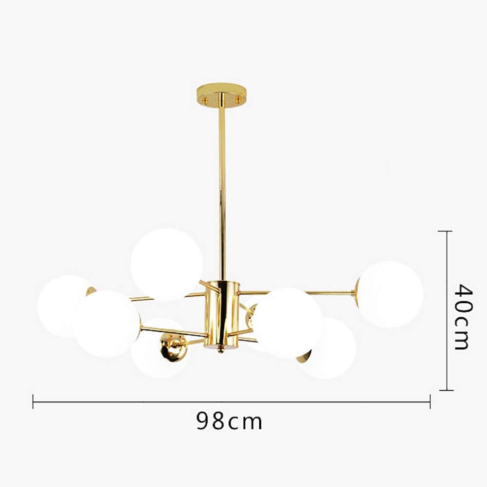 Suspension en laiton doré avec 8 globes opalins