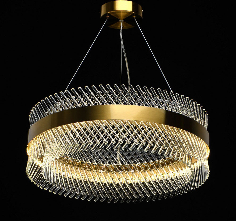 Suspension Lumineuse Luxe "Lina" avec Éclairage LED à 3 Couleurs - Doré et Cristal