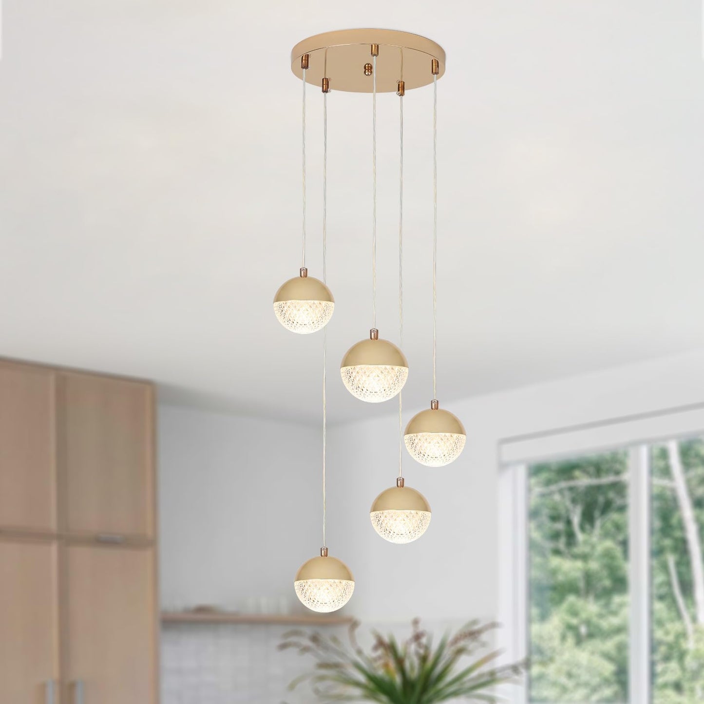 Suspension Luminaire "Atlas" à 5 Globes – Doré Moderne