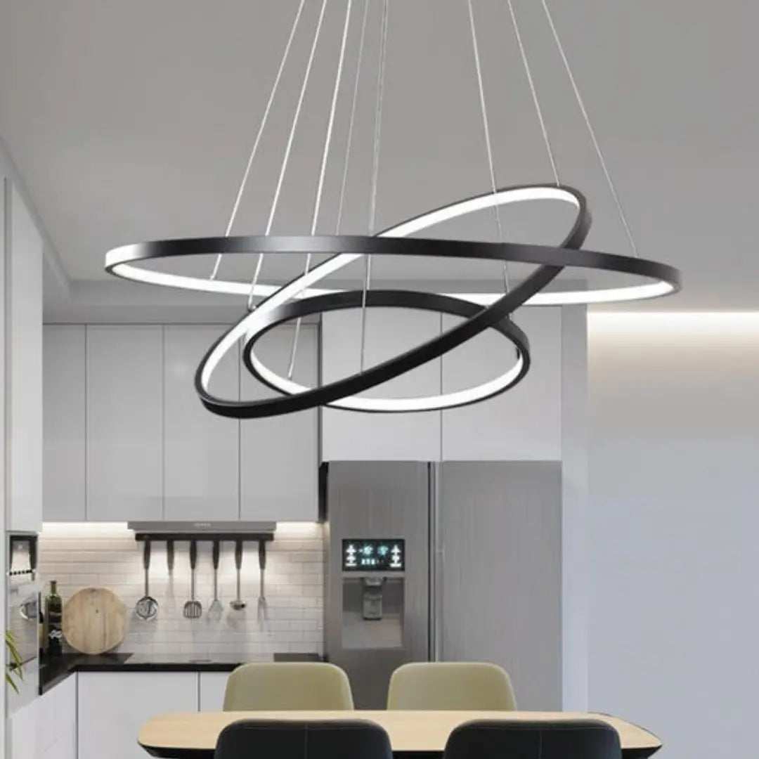 Suspension Luminaire LED Intégré - Design Épuré en Boucles Entrelacées Noir et Blanc - Concept Darna