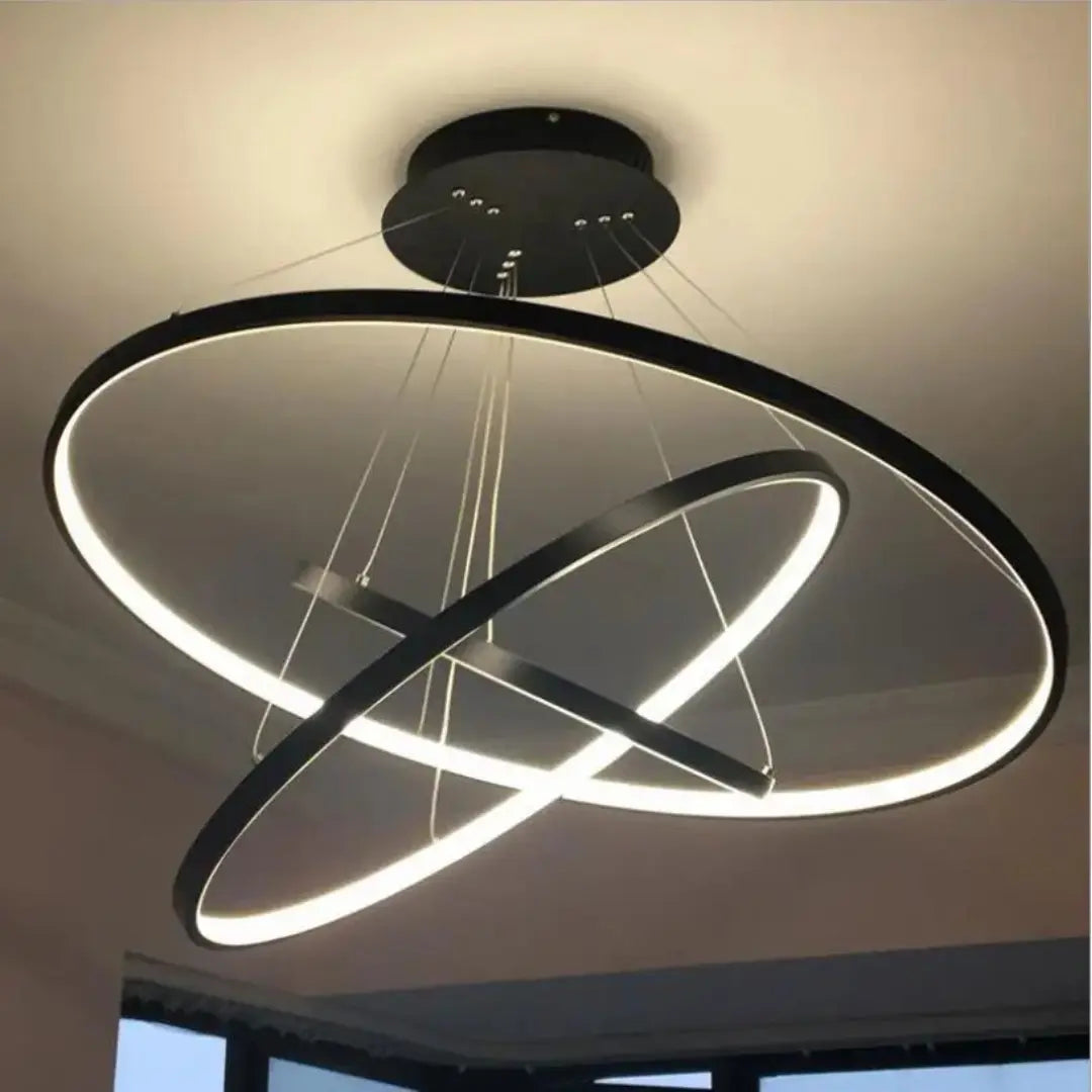 Suspension Luminaire LED Intégré - Design Épuré en Boucles Entrelacées Noir et Blanc - Concept Darna