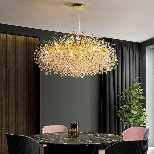 Suspension Luxueuse "Cristal Doré" – Élégance et Lumière Subtile