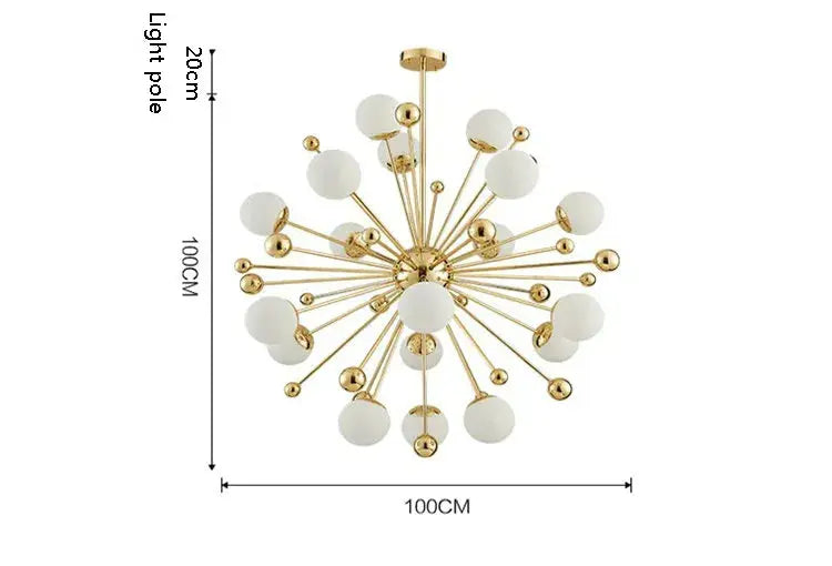 Lustre Sputnik Doré avec Globes en Opaline - Luxe et Modernité pour votre Plafond