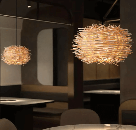 Suspension Design Contemporain en Rotin Naturel